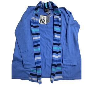 NWT VTG Bob Mackie Wearable Art Cardigan Sweater Womens Size Medium Striped Blue